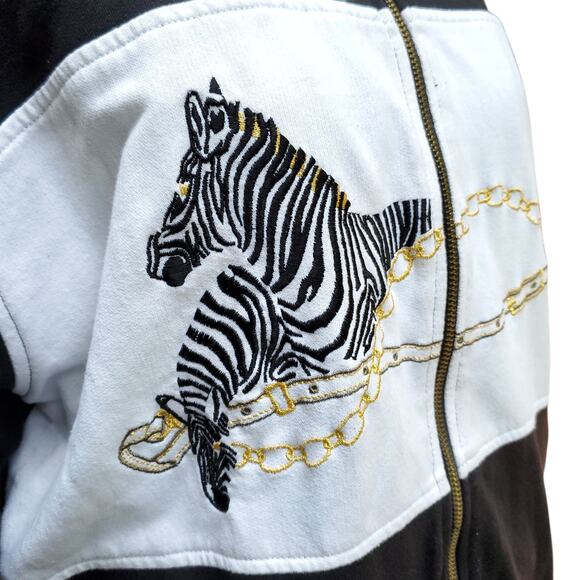 Vintage 90s Mureli Full Zip Sweatshirt Jacket Black White Gold Zebra 1990s Sz M - Picture 4 of 12